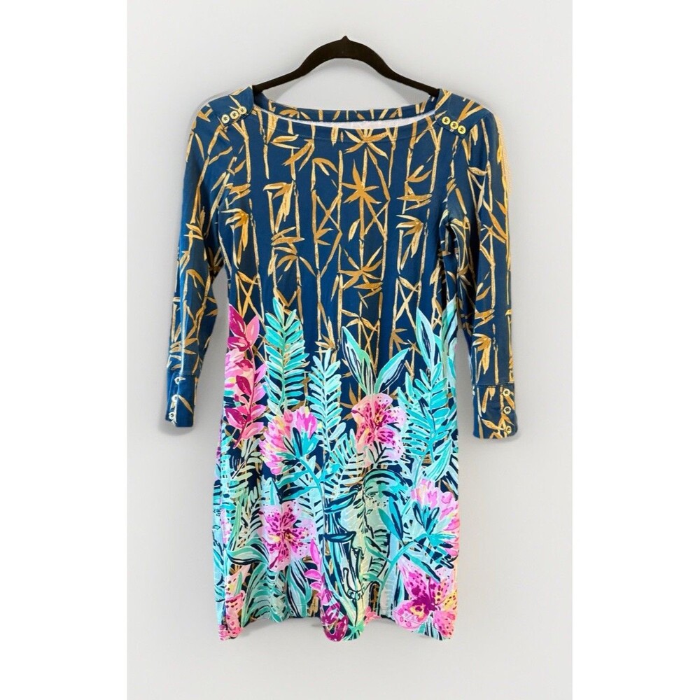 Lilly Pulitzer Tropical Floral Bamboo Stretch Dress 3/4 Sleeves Pullover XS